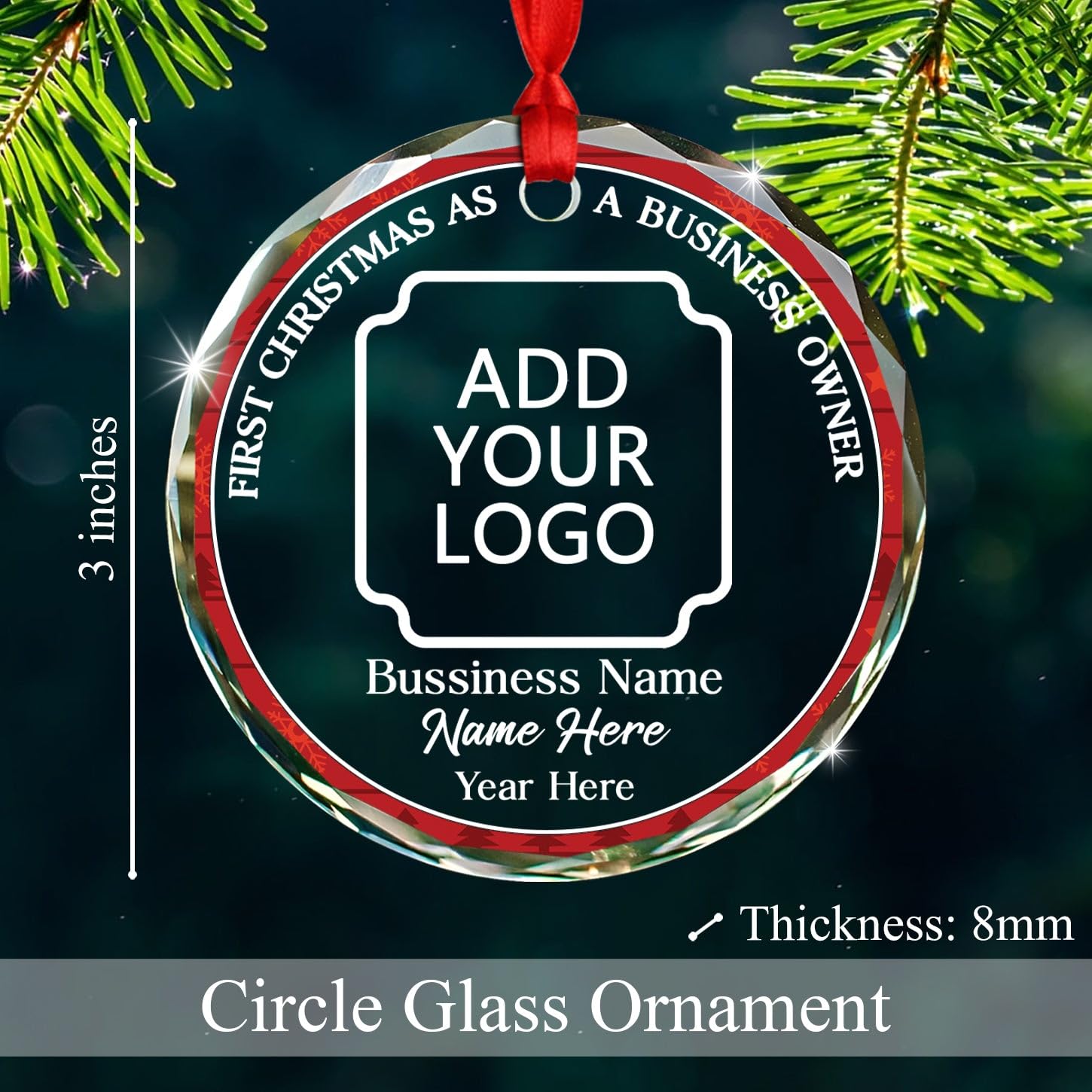 Personalized First Christmas As A Business Owner Glass Ornament 2026, Company Logo Ornament Gift for New Business Owner Boss Entrepreneur Startup Founder, Custom Year/Logo & Company Name Ornaments - Image 6
