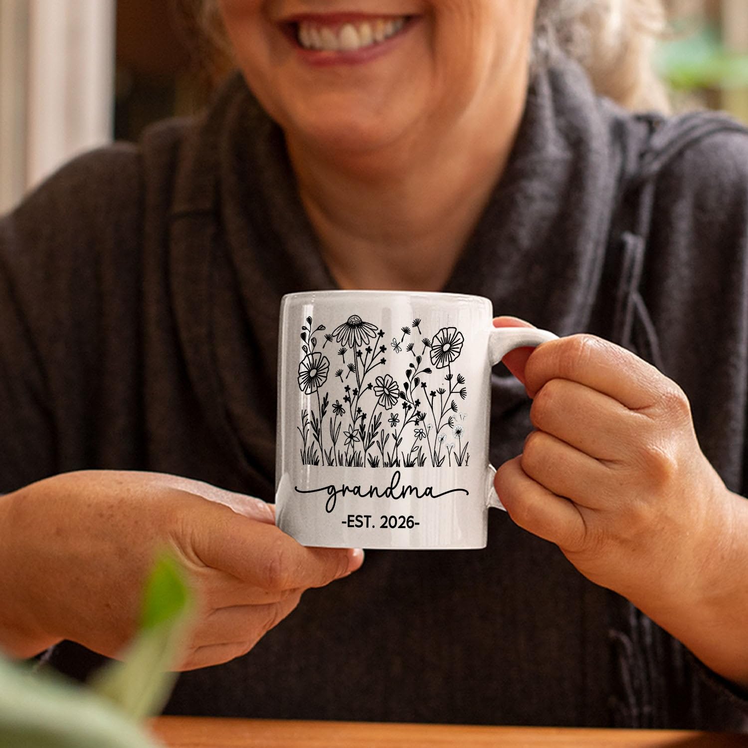 Set Of 2 Grandpa Grandma EST 2027 White Coffee Cup 11Oz, Personalized Nickname & Year Accent Ceramic Mug Gift For Grandpa Grandma, Custom Grandfather Grandmother Coffee Mug For Pregnancy Announcement - Image 4